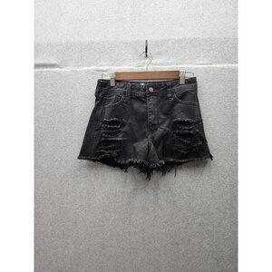 Hollister Black High-Rise Boyfriend Shorts W27 100% Cotton Distressed Design Wom